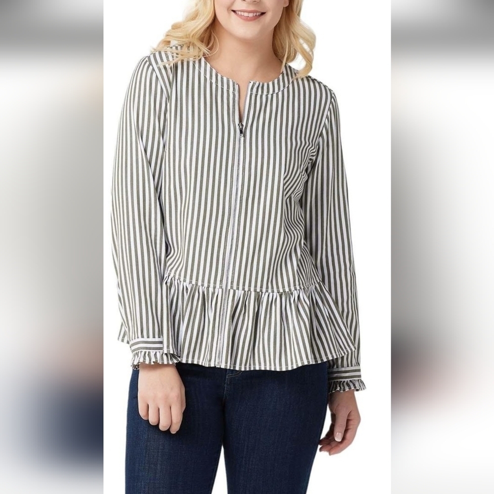 D & CO.  Tan and White Striped Blouse Size XXS